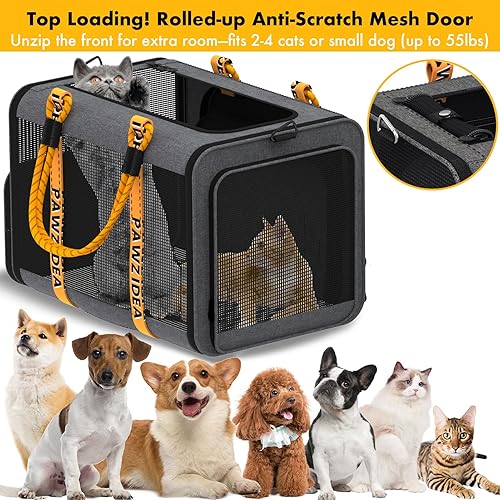 Vista 45 de PAWZIDEA Transportador de mascotas grande expandible con ruedas, 24 x 16 x 16 pulgadas para gatos de 2 a 4 gatos de hasta 55 libras, plegable