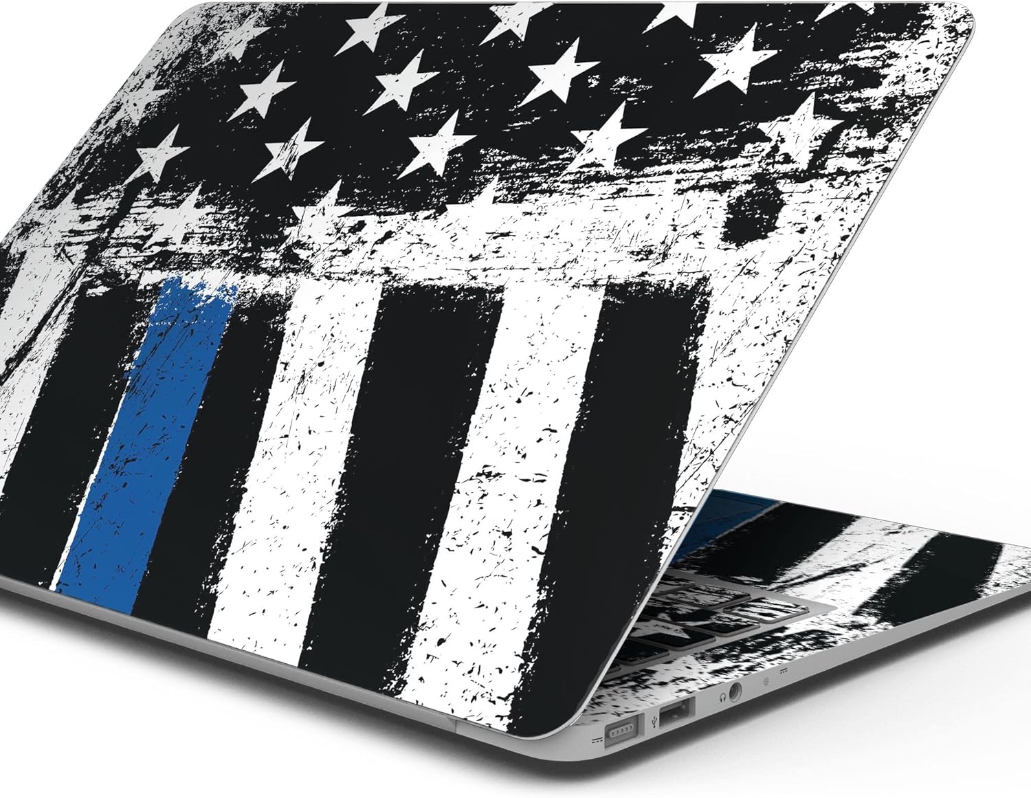 DesignSkinz - Grunge Patriotic American Flag with Thin Blue Line - Full-Body Wrap Protective Decal Skin Kit Compatible with MacBook 16" Pro M1 (A2485)