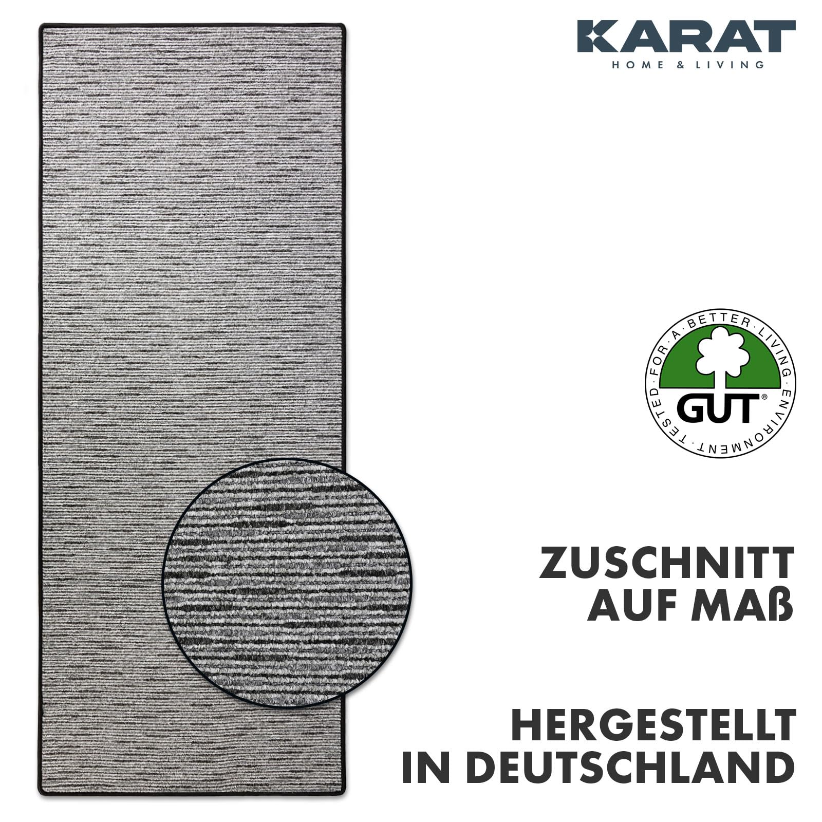 KARAT Teppich Läufer Geneva - Teppichläufer auf Maß - Meterware - Flurteppich - Küchenläufer - Teppich für Küche, Flur & Wohnzimmer (100 x 500 cm, Anthrazit)