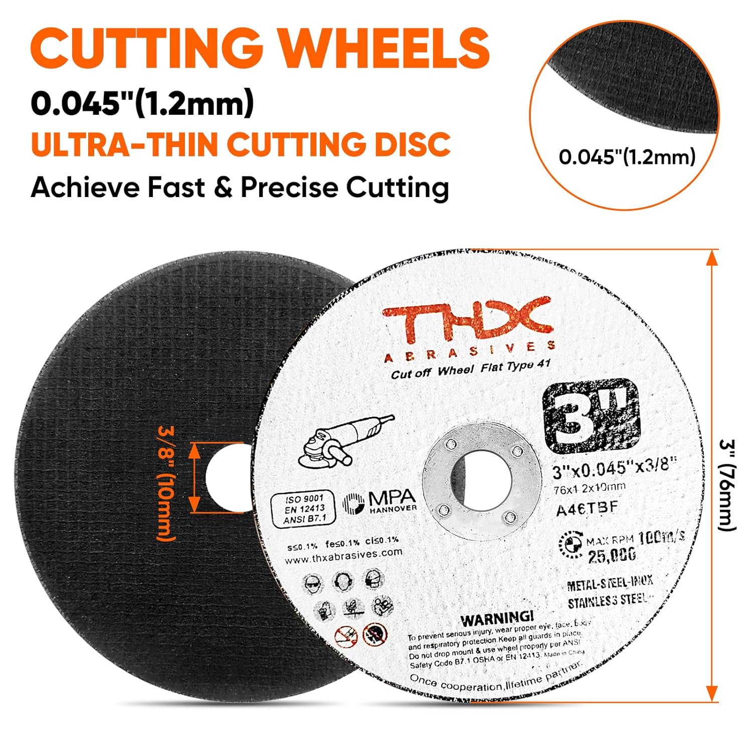 3 Inch Cut Off Wheel，3" x .045" x 3/8" Long-Lasting Thin Cutting Wheel,Metal and Stainless Steel Fast Cutting Disc for Die Grinders-60 Pack