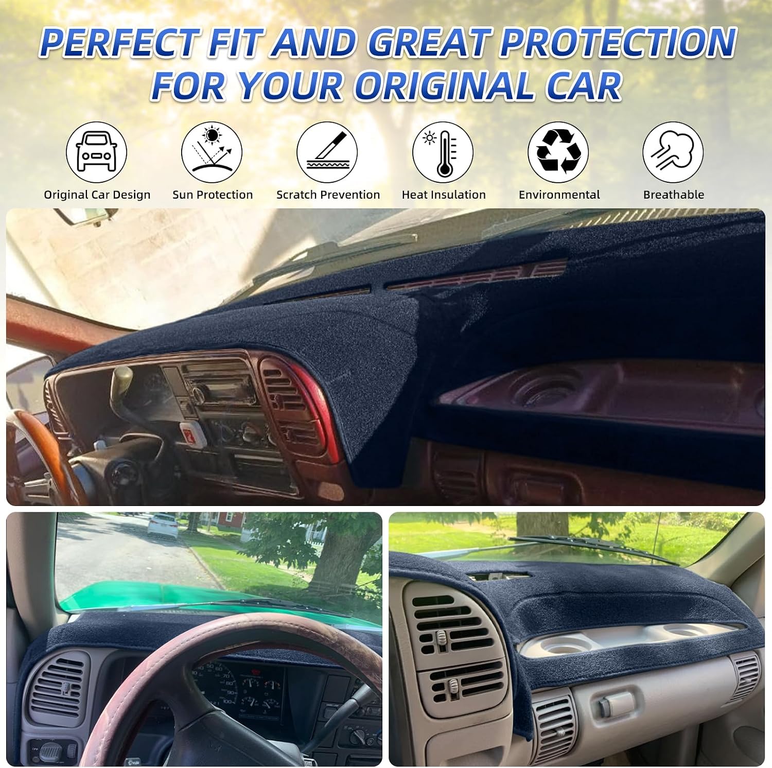 Dashboard Cover Dash Mat Pad Custom Fit for 1995-1996 Chevy Chevrolet Silverado C1500 C2500 C3500 K1500 K2500 K3500 Tahoe Suburban,GMC Sierra Yukon Suburban Pickup Truck (95-96 Navy Blue)