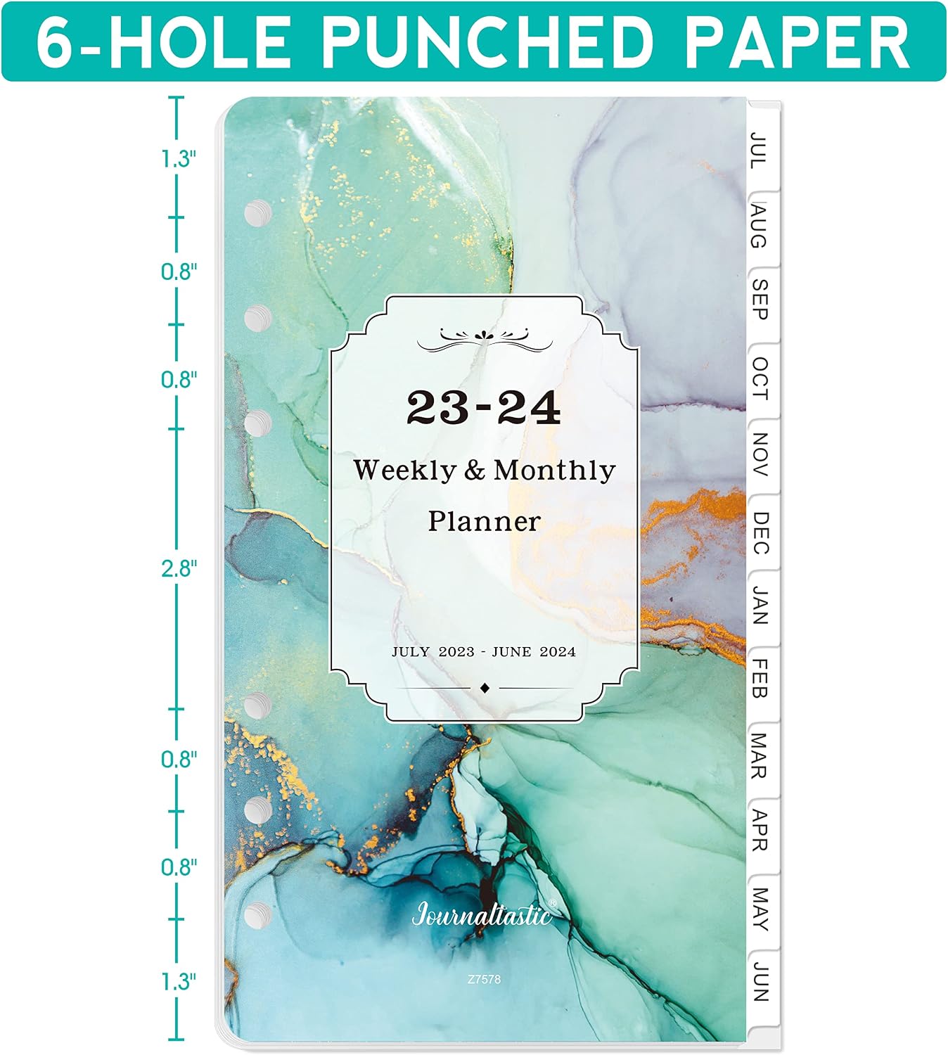 2023-2024 Planner Refills - Planner Refills 2023-2024, 2023-2024 Weekly & Monthly Planner Refills, 2023-2024 Planner Inserts, A6 Planner Refills, A6 Planner Inserts, 3-3/4" x 6-3/4", Jul.2023 - Jun.2024, 6-Hole Punched - Green