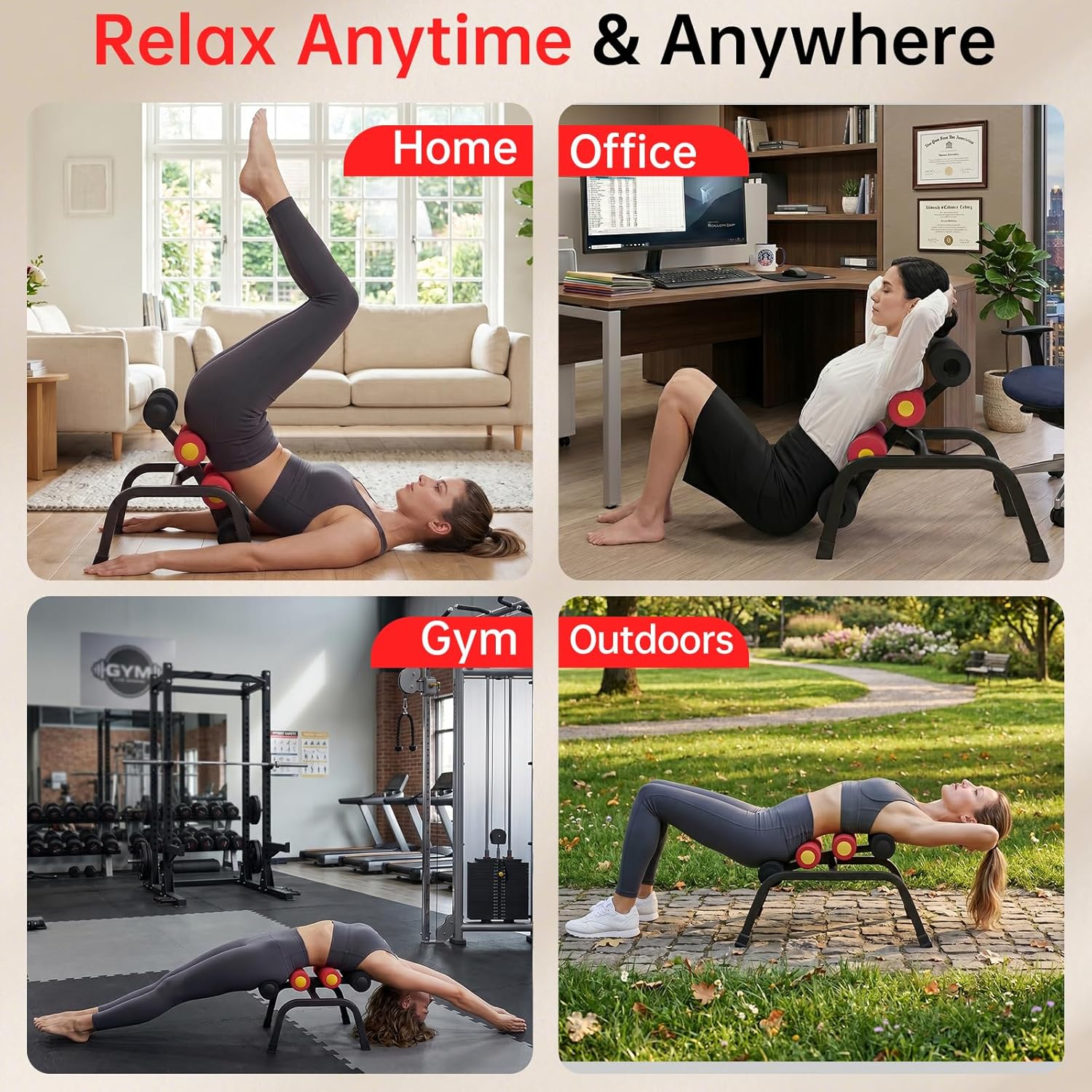Mini Inversion Table with Back Massage Roller, Back Stretching Machine for Back Pain Relief, Easy to Assemble & 297LBS Weight Capacity, Spinal Decompression Table for Home Gym