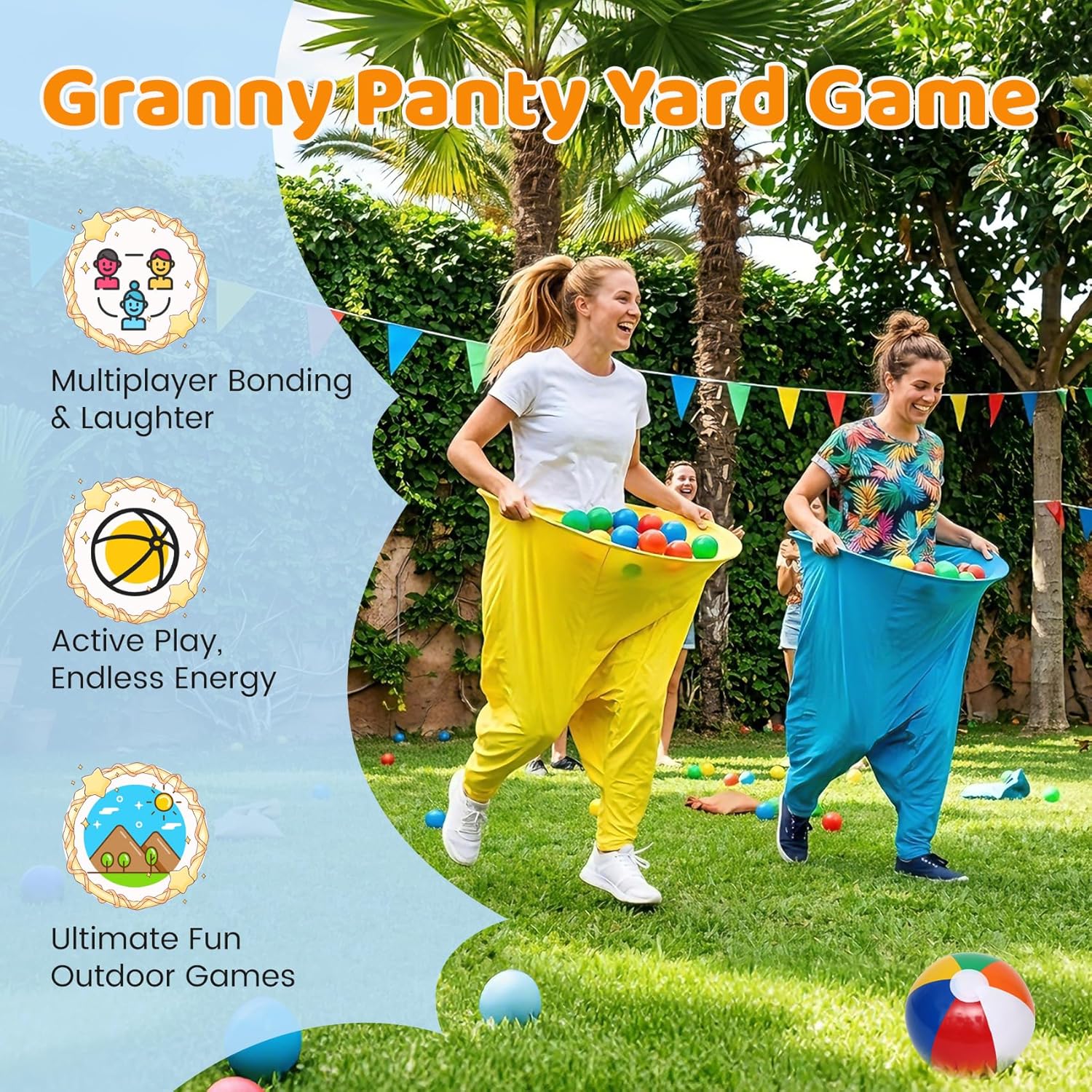 Granny Pants Yard Game - Oversized Inflatable Pants with Bouncy Balls & Air Pump, Hilarious Outdoor Game for Backyard Parties, Field Days, Adult Gatherings & Family Reunions