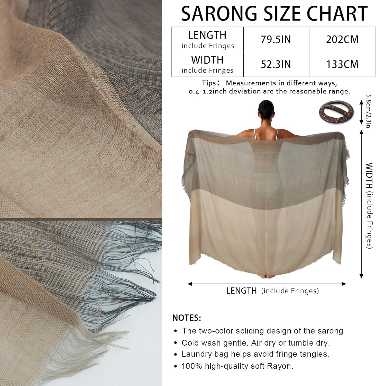 Women's Stylish Sheer Sarong Beach Bikini Bathing Suit Swimsuit Scarf Swimwear Cover-Up Pareo Wraps with Clasp - Image 5