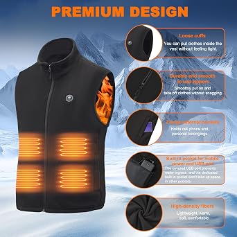 Heated Gilet Vest for Men Women with 27000mAh Power Pack 14 Heating Zones, Electric Fleece Gilet Jacket Heated Body Warmer 3 Adjustable Heating Level, Lightweight Winter Outdoor Clothing