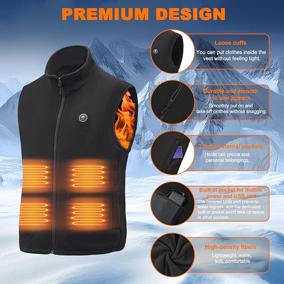 Heated Gilet Vest for Men Women with 27000mAh Power Pack 14 Heating Zones, Electric Fleece Gilet Jacket Heated Body Warmer 3 Adjustable Heating Level, Lightweight Winter Outdoor Clothing