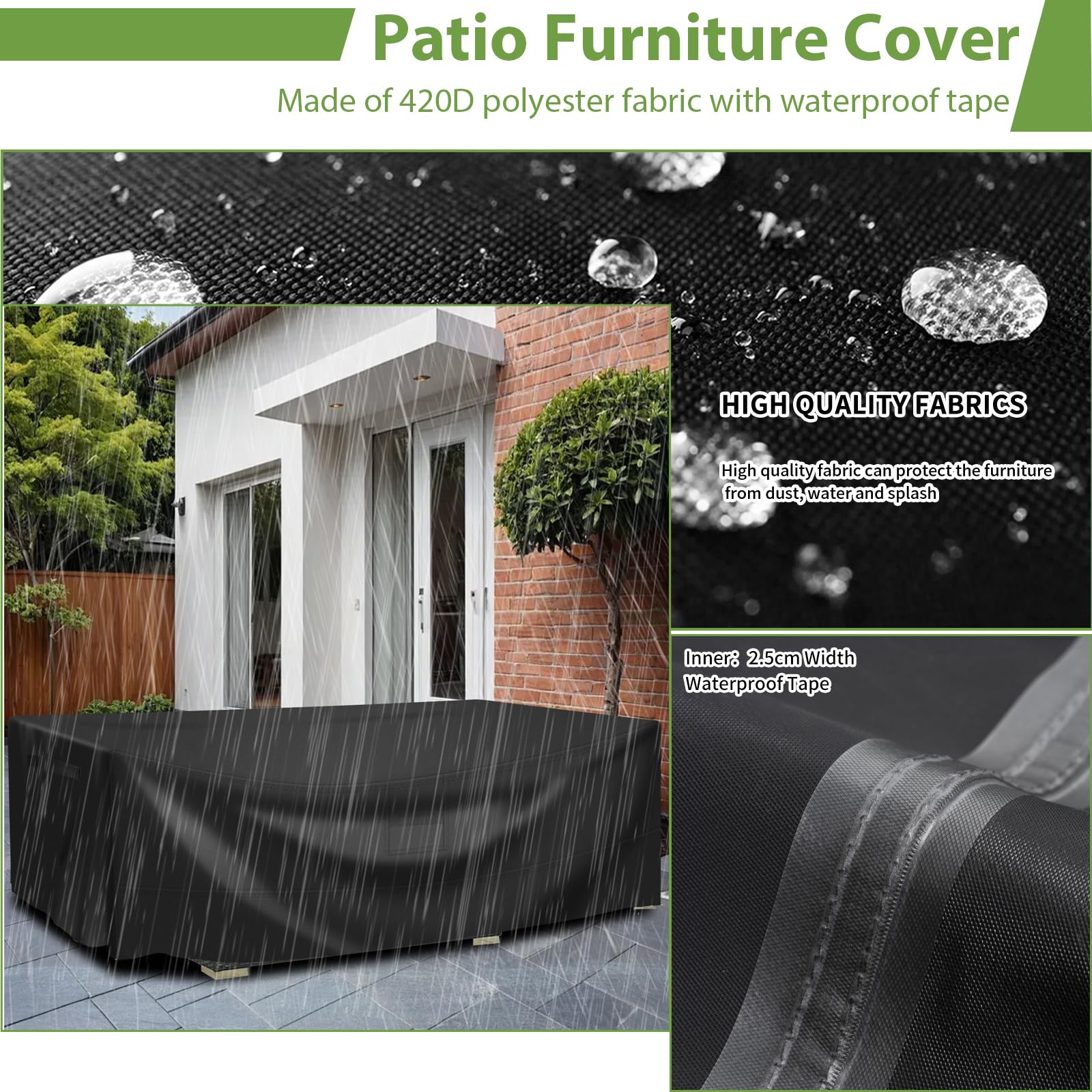 AKOZLIN Pokrowce ochronne na meble tarasowe 420D 274,3x208,3x71,1cm | Wytrzymały, wodoodporny i odporny na promieniowanie UV, pyłoszczelny, wiatroszczelny, odporny na śnieg