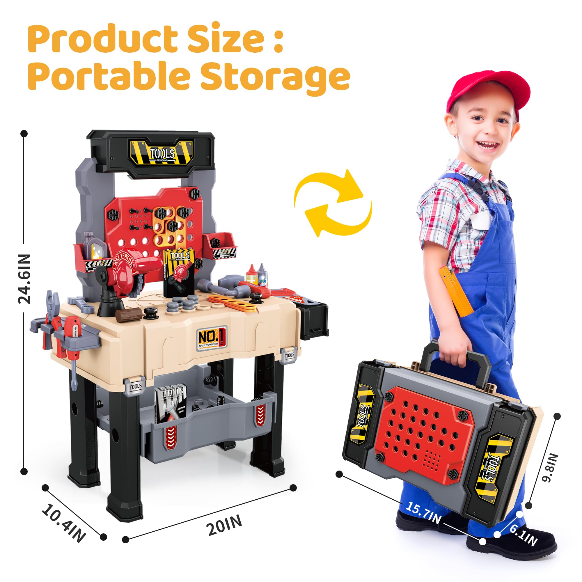 Honeystar Kids Tool Bench - Power Tools Workshop-Kids Workbench, 65 Pcs Realistic Toy Tools with Electronic Toy Drill, Gift for Boys & Girls Age 3-5, Khaki