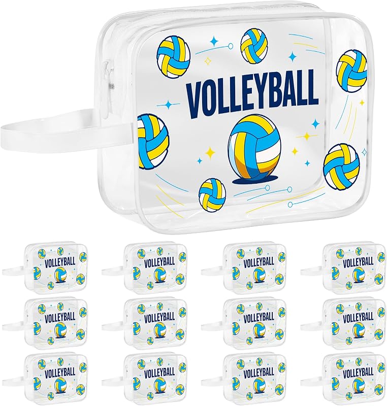 Necessaire ZHUZEQIN de PVC transparente com estampa de vôlei, com zíper — 12 unidades