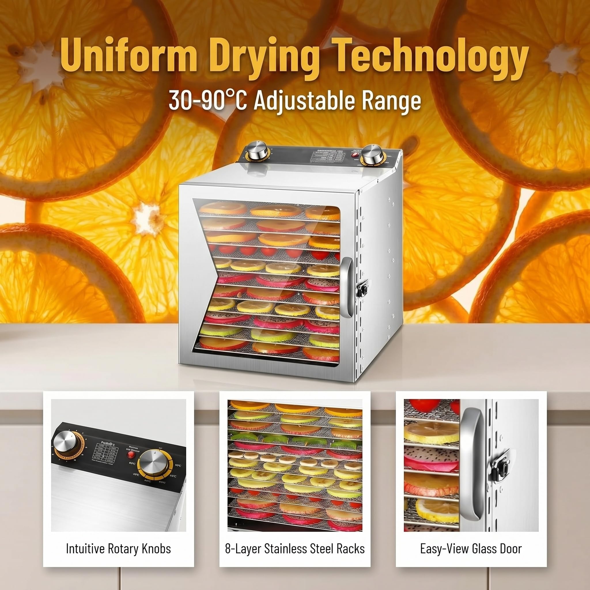 Liofilizador Eléctrico Con Temporizador De 12 Horas Y Control De Temperatura - Deshidratador De Alimentos De Acero Inoxidable Para Cecina, Frutas, Verduras Y Golosinas 18layer