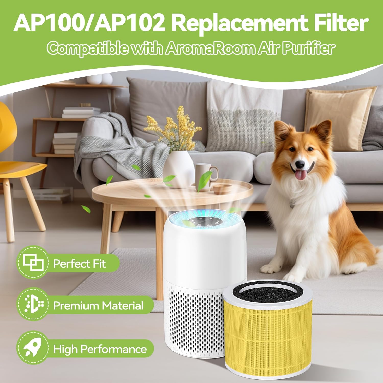 AP100/AP102 Replacement Filter Compatible with AromaRoom AP100-A, AP100-B, AP102 and Core Mini Air Purifiers, 3-in-1 HEPA and Activated Carbon Filter(Pet,2Pack)