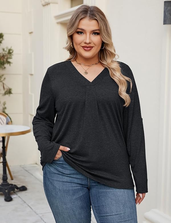 Kancystore 3/4 Length Sleeve Womens Tops Plus Size Black Dressy Loose Fit V Neck Tunic Shirts 3X by Kancystore - Used condition - Image 4