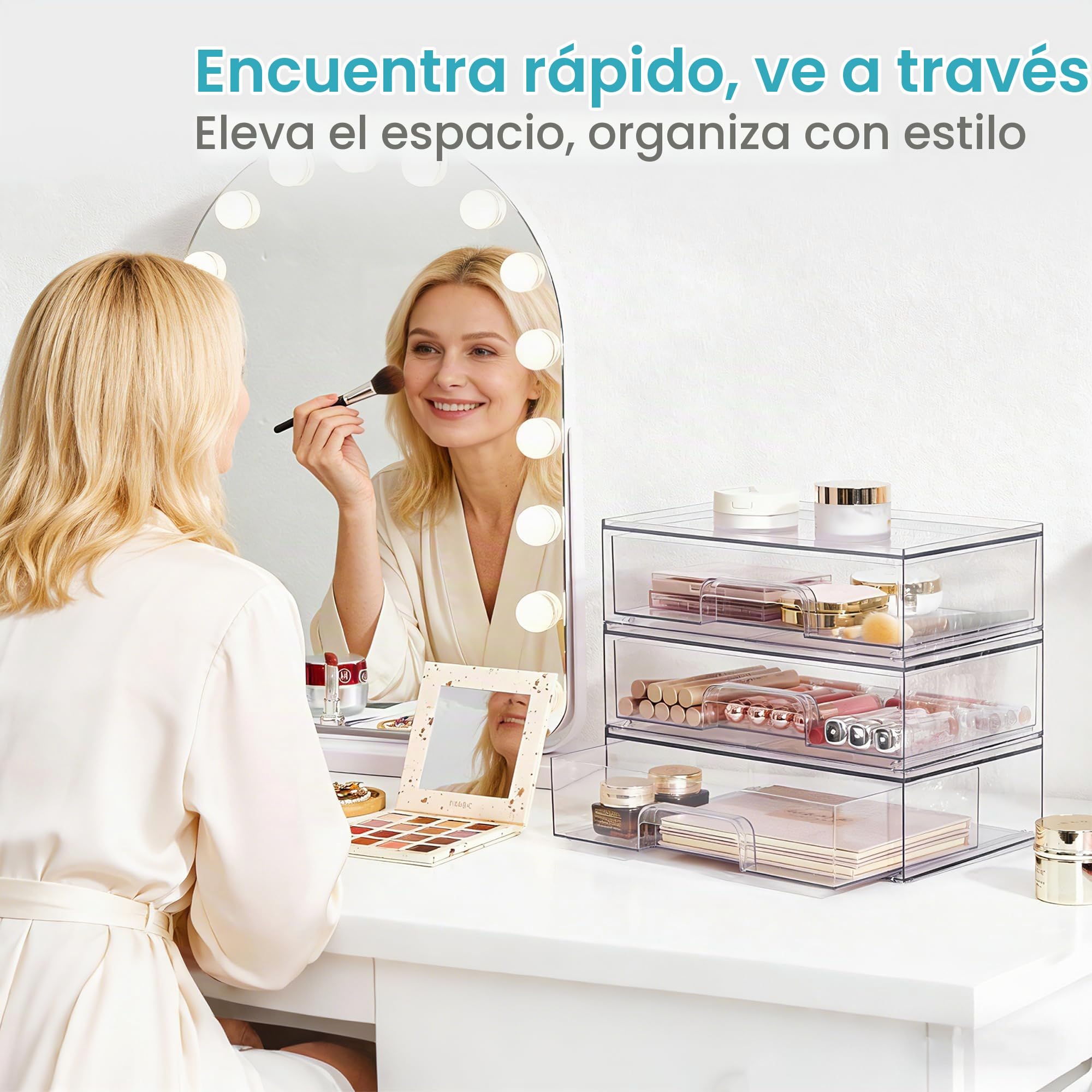Vtopmart Caja de almacenamiento con 3 cajones, organizador de tocador transparente, cajón organizador antideslizante para baño, tocador y escritorio.