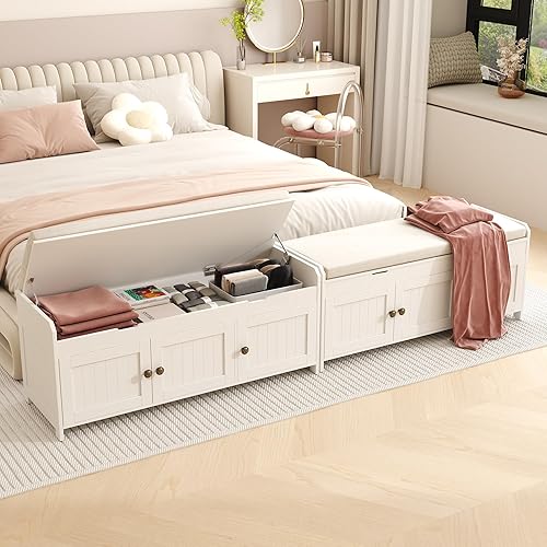 Miniatura 2 de HOMEFORT Banco para zapatos de 41.3 pulgadas con almacenamiento de tapa elevable, banco de entrada con asiento acolchado, banco de madera para pie