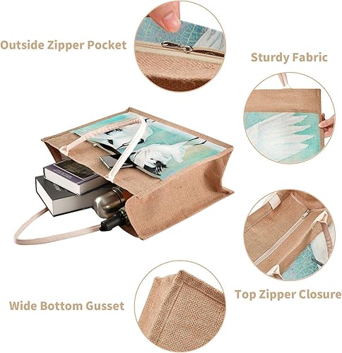 Vista 3 de susiyo Jute Tote Bag, Reusable Shopping Grocery Bag with Handles Burlap Bags