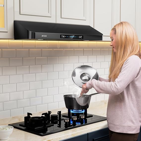 IKTCH 36 Black Under Cabinet Hood, 900CFM Vent with Gesture & Touch Control