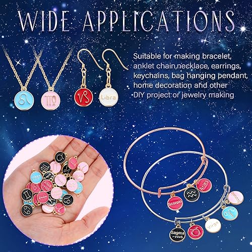Miniatura 3 de Henoyso 72 dijes de signo del zodiaco, colgantes redondos de metal de doble cara, doce colgantes para brazaletes de bricolaje, accesorios de