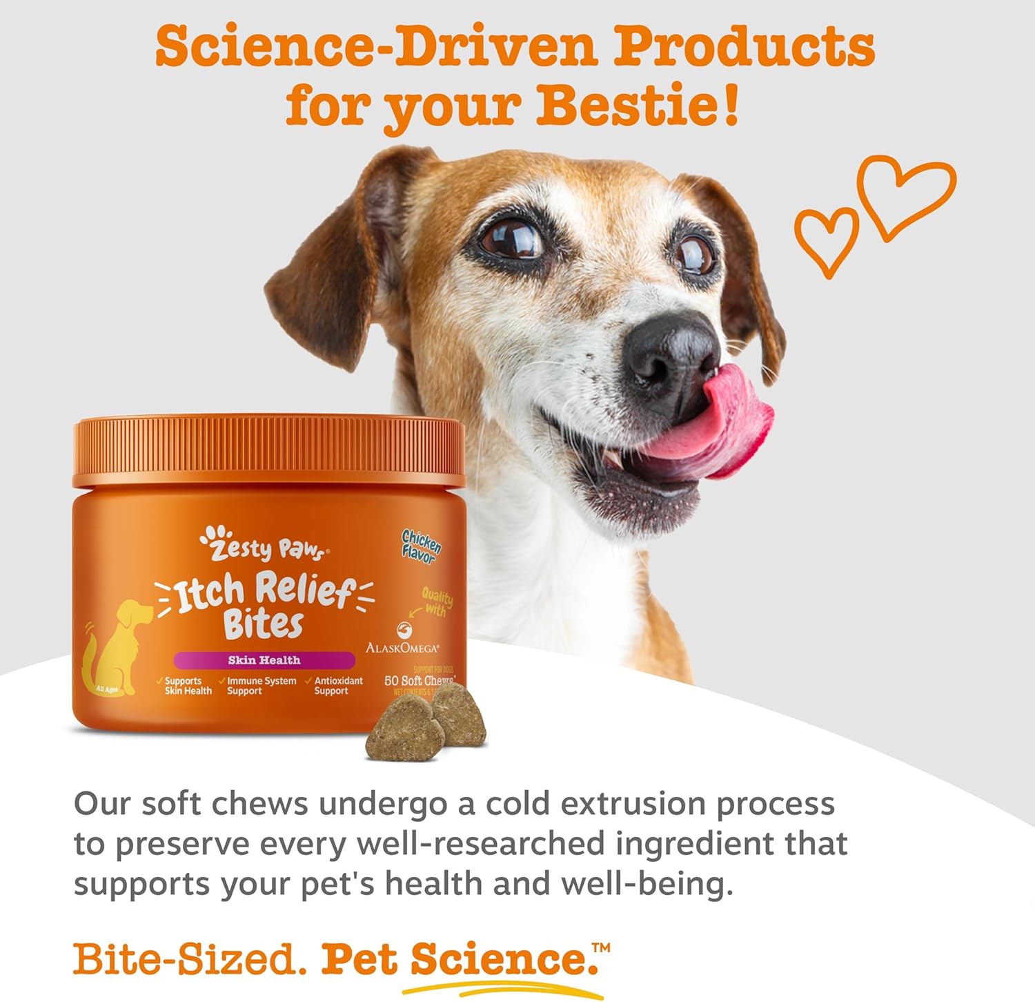Zesty Paws Itch Relief for Dogs - for Itching Skin & Coat Health - Omega-3 Fish Oil with EPA & DHA - Dog Bites Supplement with Vitamin C & E for Antioxidant Support - Chicken Flavor - 50 Count
