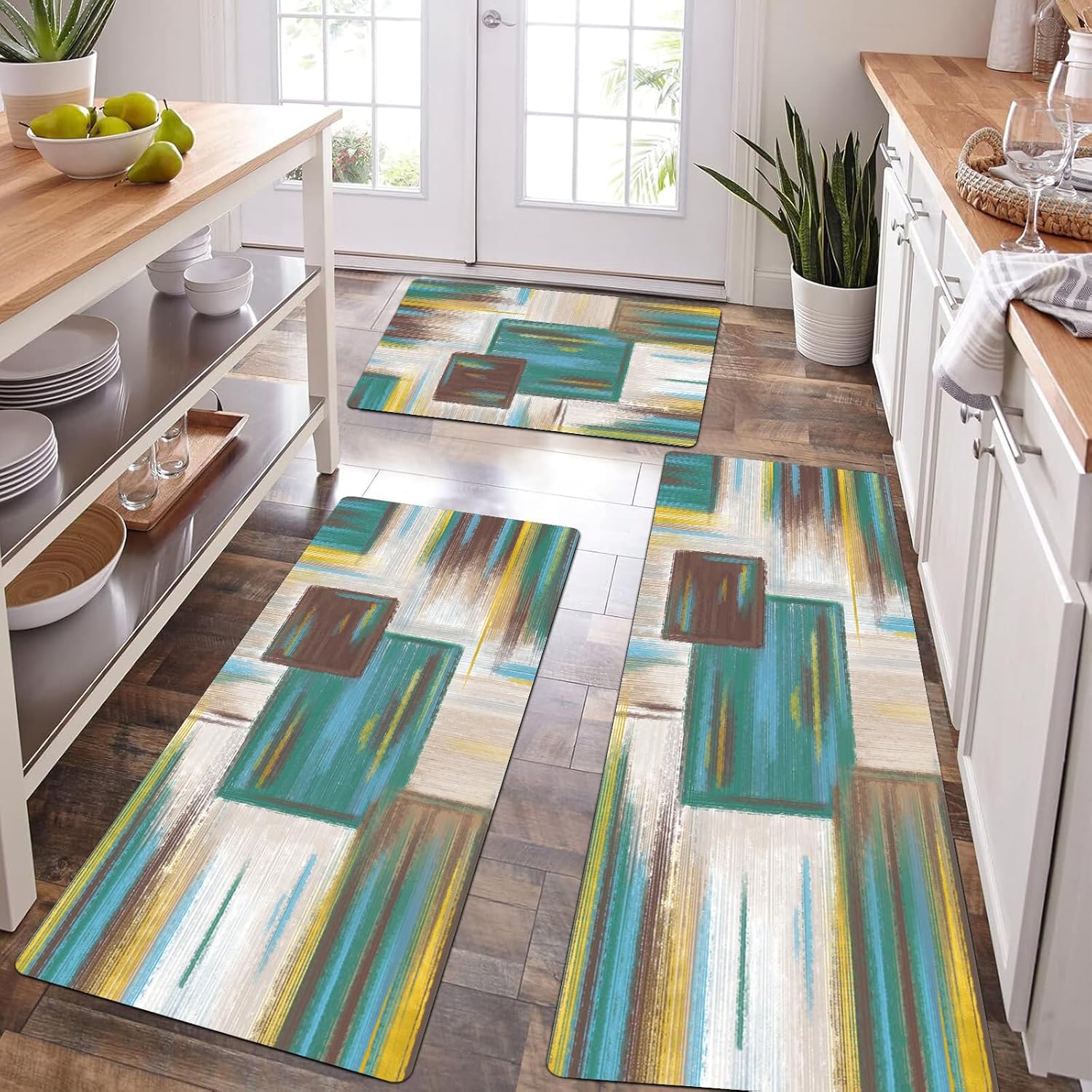 Kitchen Rugs Sets of 3, Non Slip Washable Kitchen Mats for Floor, Anti-Fatigue Runner Rug with Rubber Backing, Waterproof Kitchen Rug Set for Laundry, Floor, Office, Hallway