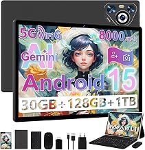 10" Android 15 Tablet, 128GB, 8000mAh, Metal Body - Black | 30GB RAM, Octo-Core, WiFi6, BT5.0, Face ID, GPS, Widevine L1, 5+8MP, Expandable 2TB. Wireless keyboard and mouse included.