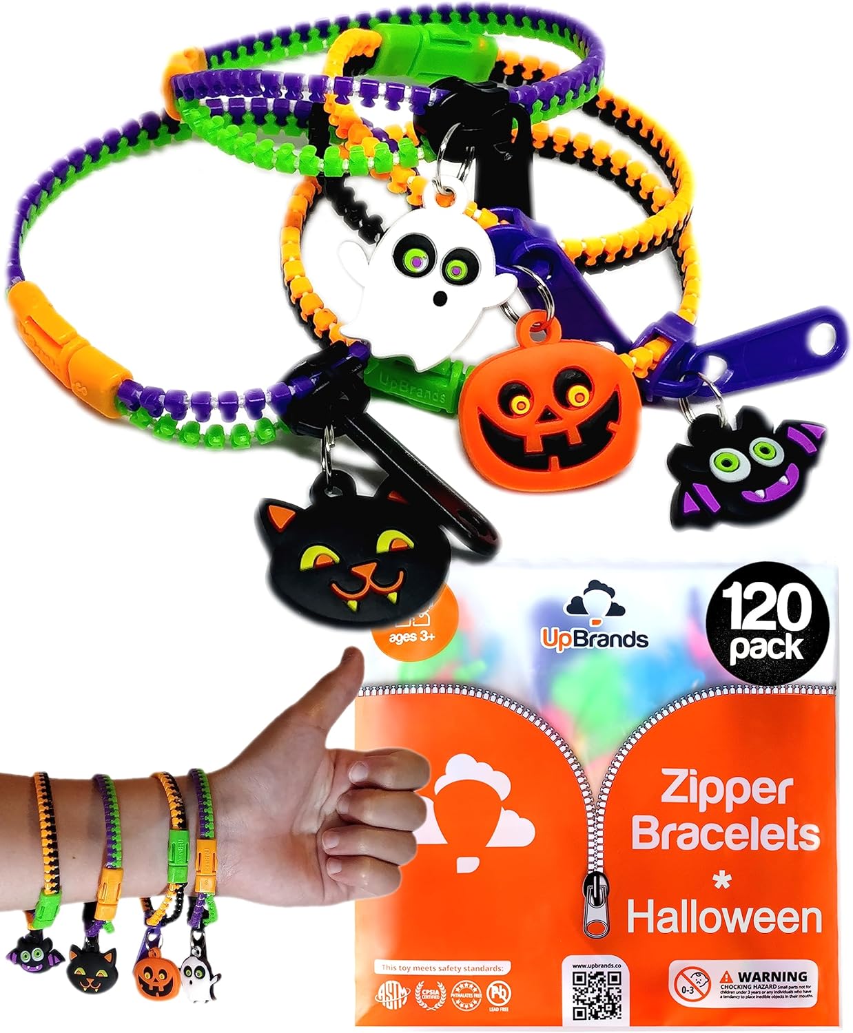 UpBrands Halloween Party Favor Zipper Bracelets for Kids – Fidget Toy Bulk Set for Party Prizes & Handouts, Treat Bag Stuffers & Pinata