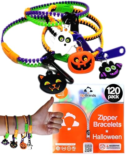 UpBrands 120-Pack Halloween Fidget Zipper Bracelets – Bulk Party Favor Toys for Kids, School Goodie Bags & Giveaways, Pinata Fillers - 120 Pack