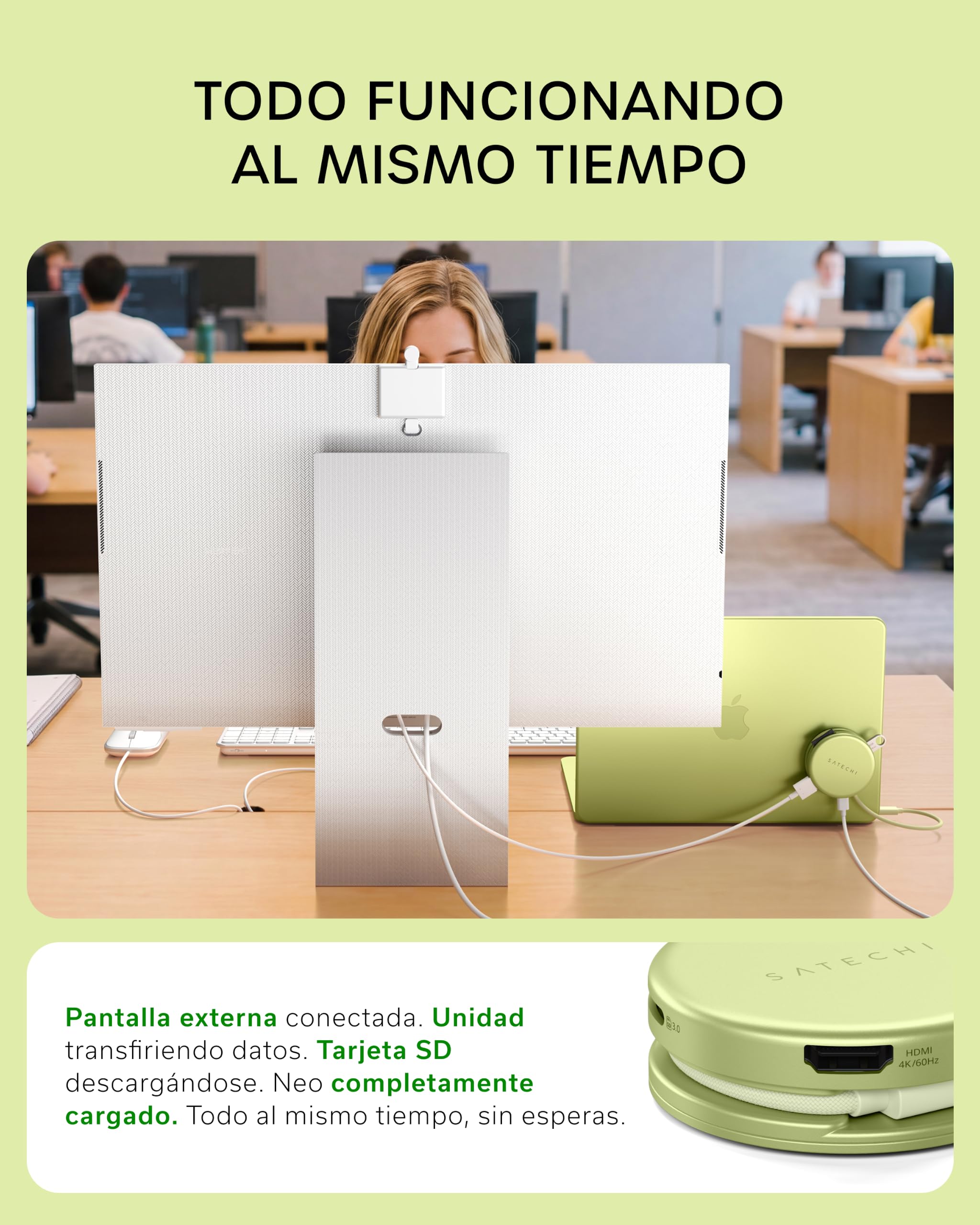 SATECHI OntheGo Hub USB C Magnético 5 en 1, PD 60W, HDMI 4K, Cítrico | Cable enrollable incorporado, montaje magnético, 4K@60Hz, lector SD, USB-C/USB-A 5Gbps, para MacBook, iPad, Windows y más