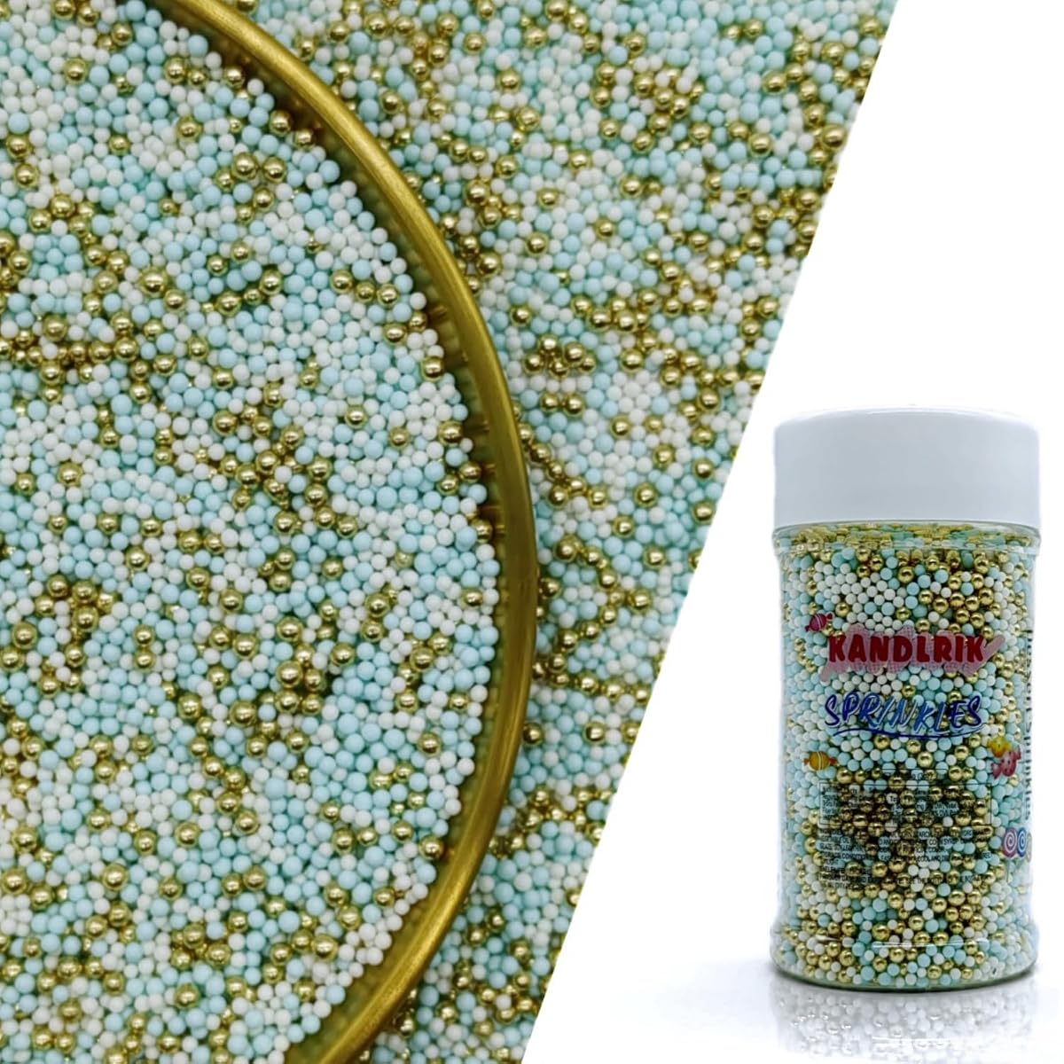 Edible Blue & White & Super Gold Pearl Sugar Sprinkles Candy 2Mm