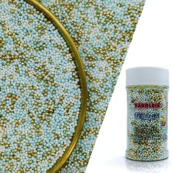 Edible Blue & White & Super Gold Pearl Sugar Sprinkles Candy 2mm Mini Pearls Cake Decorations Cupcake Toppers Cookie Decorating Perfect for Wedding Party Valentine Halloween Christmas Supplies 3OZ