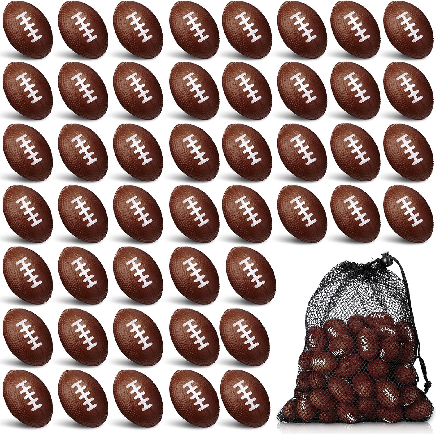 60 Pcs Mini Football Stress Ball 1.5 Inch Small Soft Foam Balls Bulk Sports Party Favors with Drawstring Mesh Bag for Sports Theme Party Favor Supplies Outdoor Games (Dark Brown)