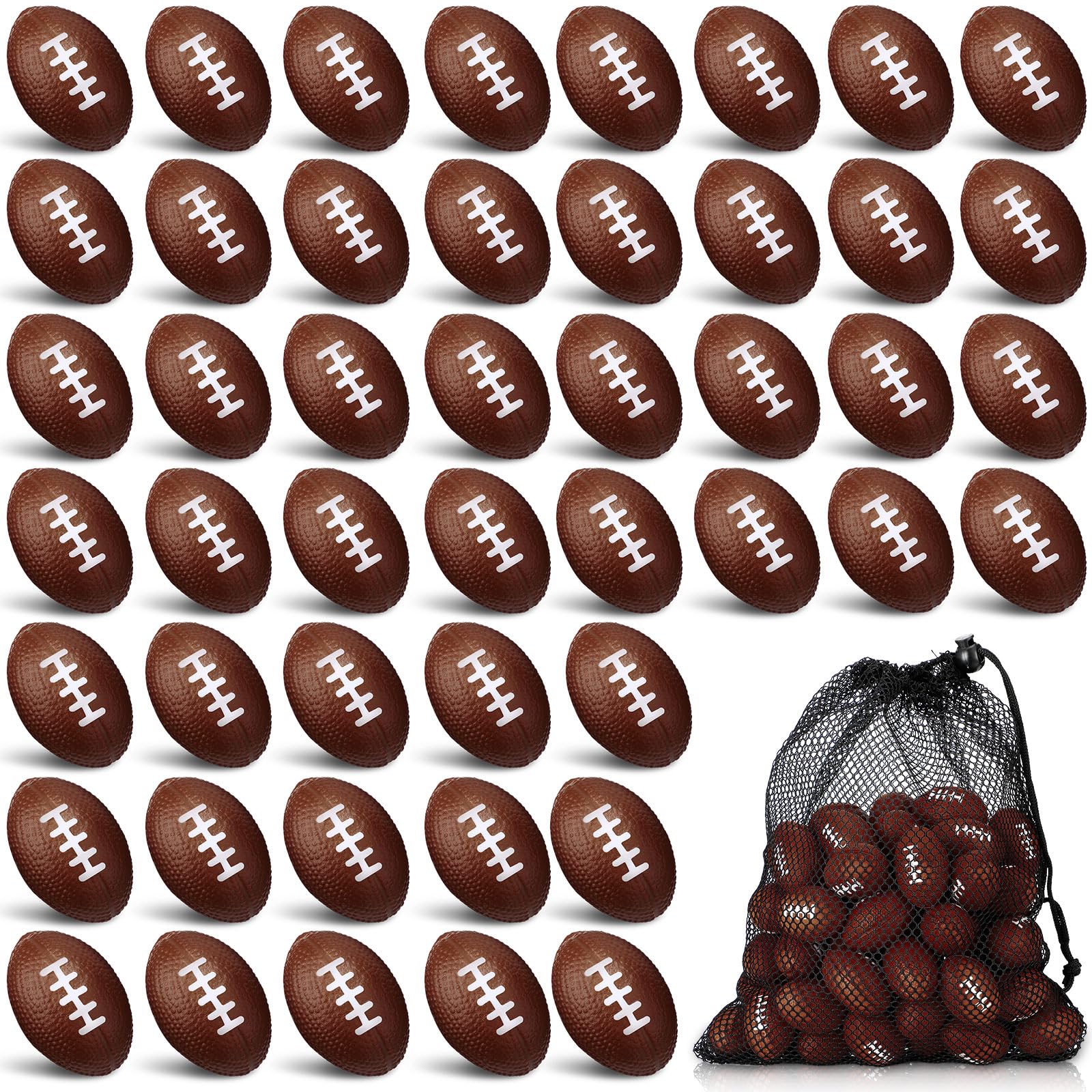 60 Pcs Mini Football Stress Ball 1.5 Inch Small Soft Foam Balls Bulk Sports Party Favors with Drawstring Mesh Bag for Sports Theme Party Favor