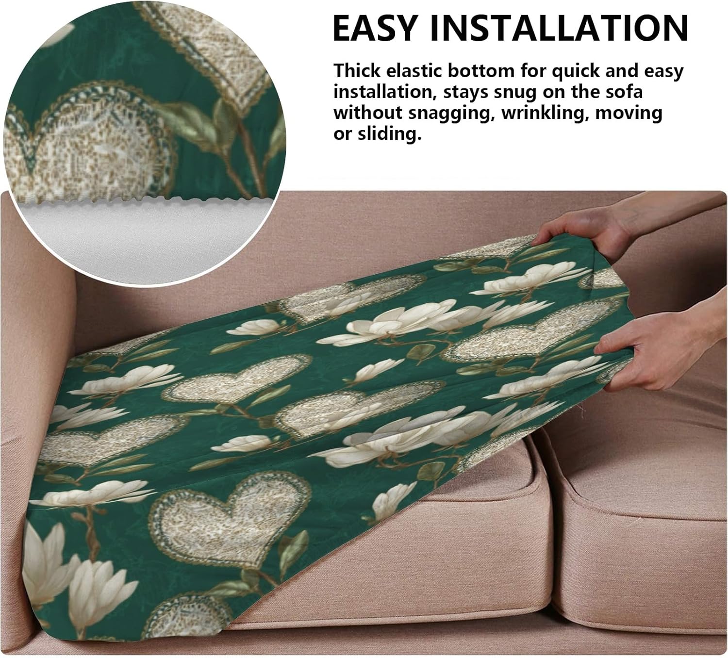 Magnolia and Hearst Green Loveseat Covers Couch Covers for 2 Cushion Couch, 2-Piece Stretch Sofa Slipcovers Anti-Slip Washable Furniture Protectors for Dogs Pets