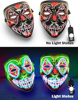 AuLinx Masque LED Carnaval,Masque De La Purge,Lumiere Effrayant Masque,for Halloween Carnival Masquerade Festival Cosplay Costume DéCorations De FêTe, Alimenté Par Batterie
