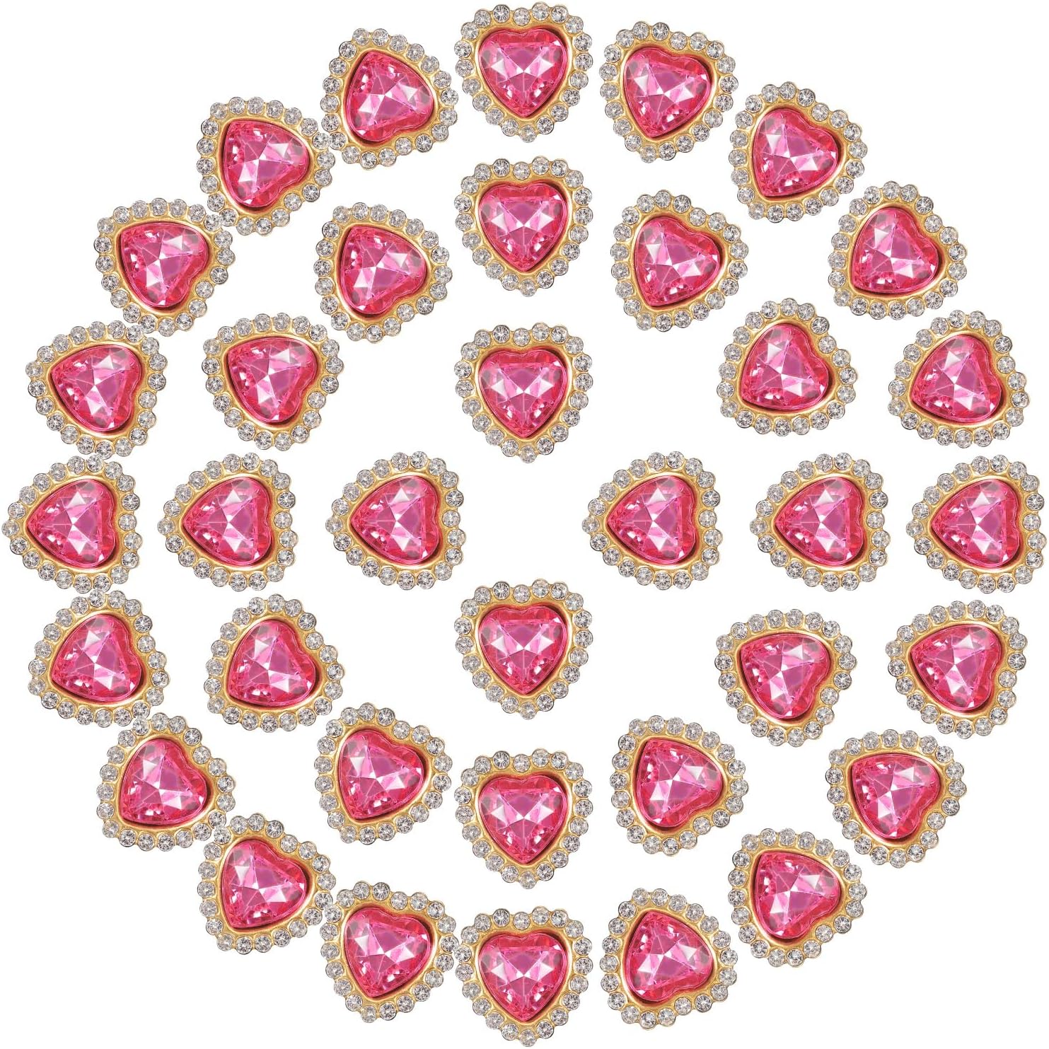 PATIKIL 16mm Heart Sew on Rhinestones 60Pcs Rhinestone Sequin Base Rose Red