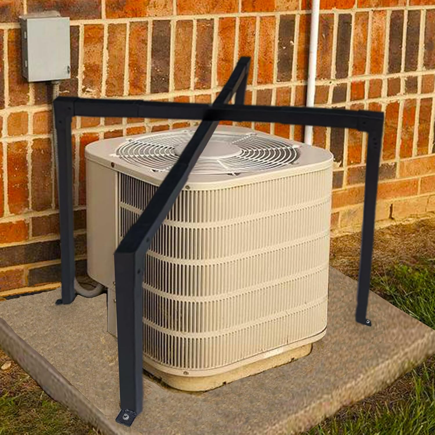 AC Security Cage, Adjustable Height and Width, Steel Air Conditioner Cage for Round or Square Shape incl. Self-Tapping Screw