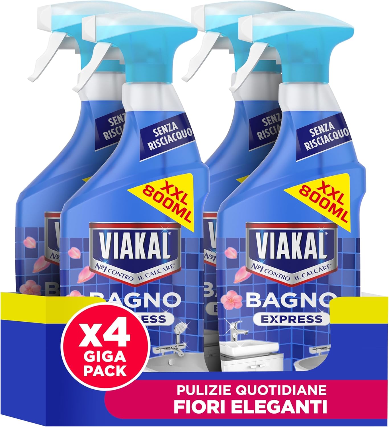 Viakal Spray Classico Con Tecnologia Anti-goccia, Il Numero Uno Per Il Tuo Bagno Contro Il Calcare E Le Macchie D'Acqua 800ml (Confezione da 4)