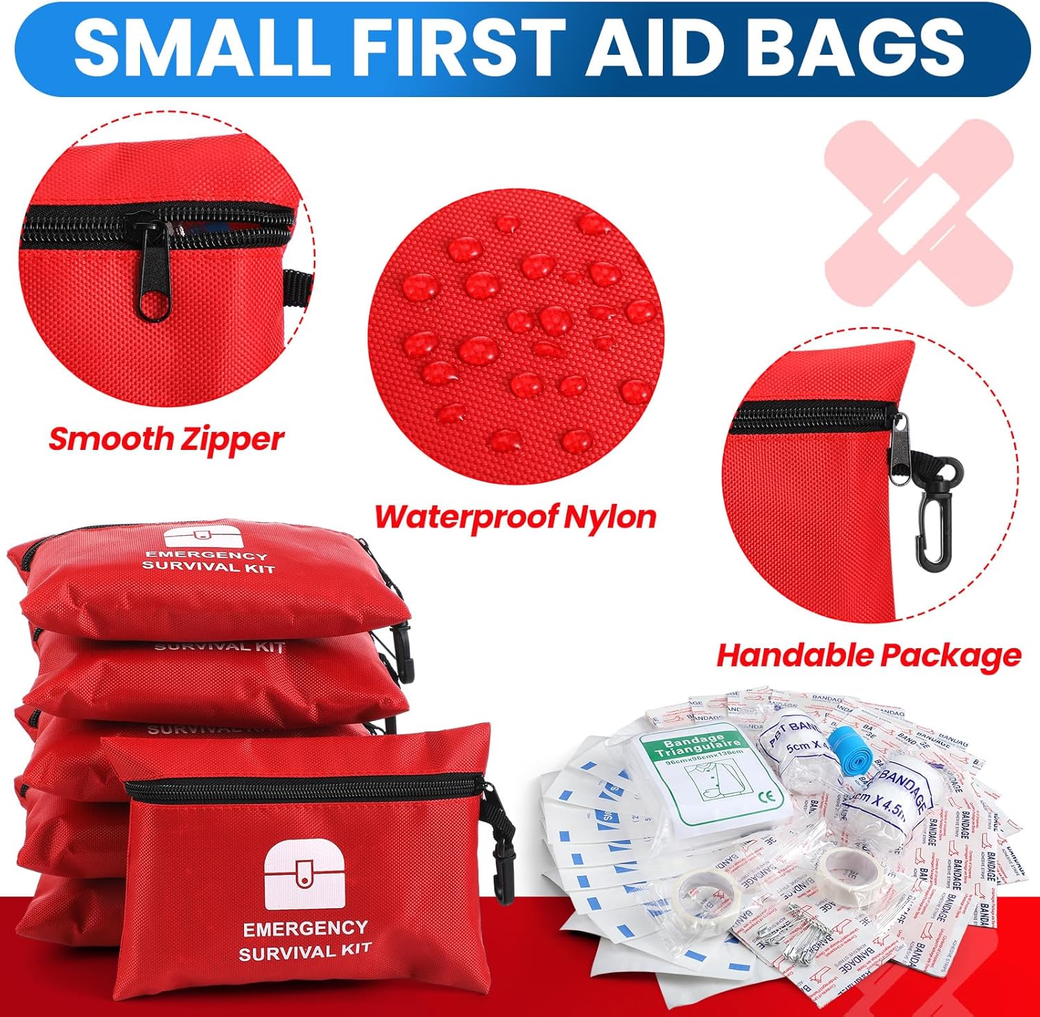 Geiserailie 6 Bags Small First Aid Kits Bulk Mini Travel Size Emergency Individual Zipper Pouch Self Care Package Supplies for Homeless Travel Hiking Sports Outdoor College Dorm Essentials, 522 Pcs