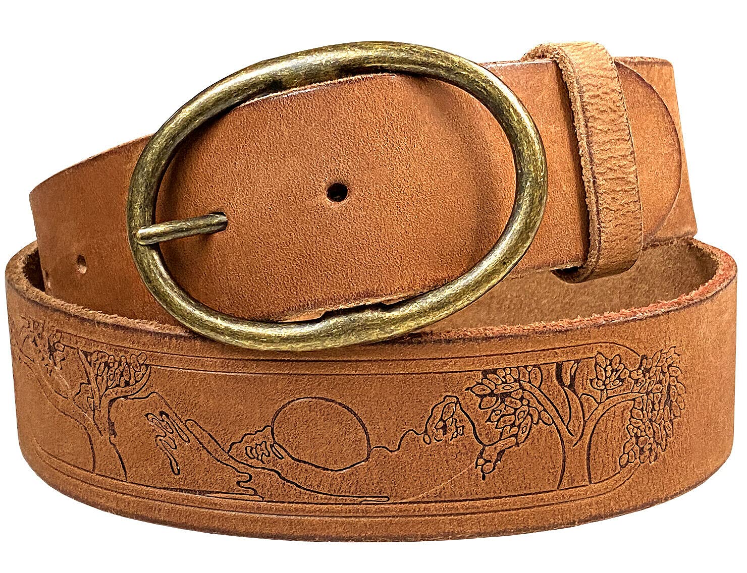 BS060-JT6028 Tree of Life Embossed Casual Jean Belt Genuine One Piece Full Grain Leather Belt 1-3/4
