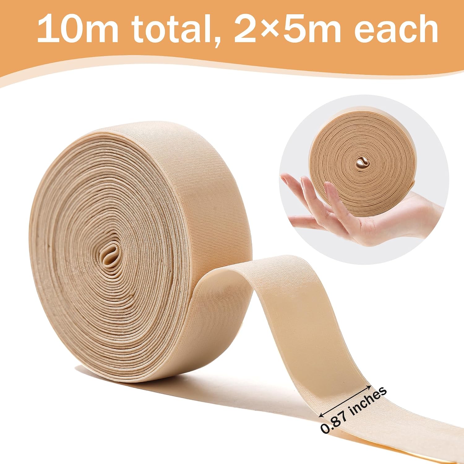 Pointe Shoe Elastic Ribbon 10m (11yd) – Soft Stretch Ballet Ribbon for Pointe Shoes, Satin Elastic Band for Women Ballet Dance Accessories (Nude)