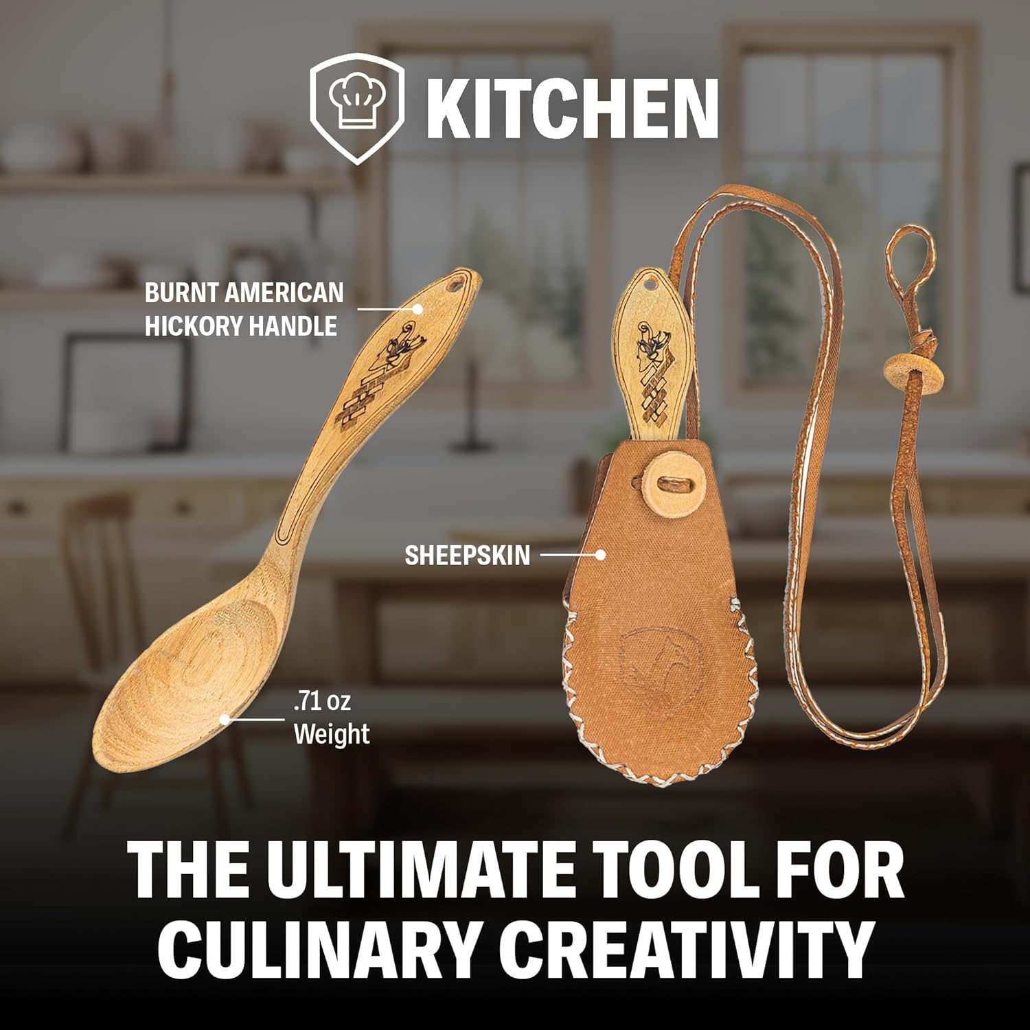 Condor Tool & Knife Norse Dragon Carved Spoon | Durable Small Wooden Spoons for Cooking with Sheepskin Sheath | Wooden Serving Utensils with a Burnt American Hickory Handle | 0.71 oz