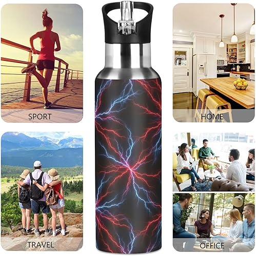 Miniatura 5 de Insulated Water Bottle 32 Oz, BPA-Free Sport Water Bottle Insulated for Gym Outdoor Travel School, Red Blue Electric Lightning