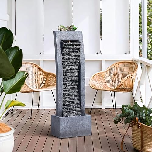 Miniatura 6 de Fuente de agua para exteriores, fuentes independientes para interiores, cascada, fuentes de agua de pie para jardín, patio, 49.2 pulgadas de alto