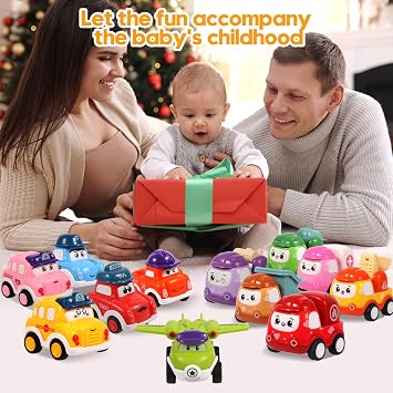 12 Pcs Pull Back Cars Set Toys for 1 2 3 Year Toddlers, Construction Vehicle Racing Car Set, Baby Toys for 1-3 Year Old Boy, Small Cars for Kids,1st Birthday Gift for 1 2 Year Old Boys