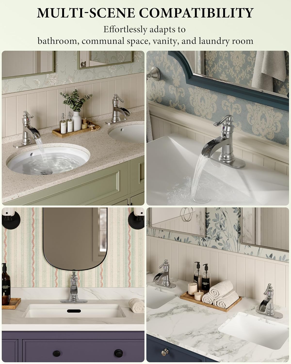 Homevacious Bathroom Faucet Waterfall Sink Faucets Bath Brushed Nickel Farmhouse Sink Vanity Single Handle 1 Hole or 3 Hole Basin Mixer Tap Lavatory Faucet with Deck Plate - Brushed Nickel