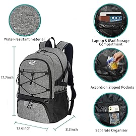 WOLT | Basketball Backpack Large Sports Bag with Separate Ball Holder & Shoes Compartment, Gifts for Basketball, Soccer, Volleyball, Swim, Gym, Travel(Grey)