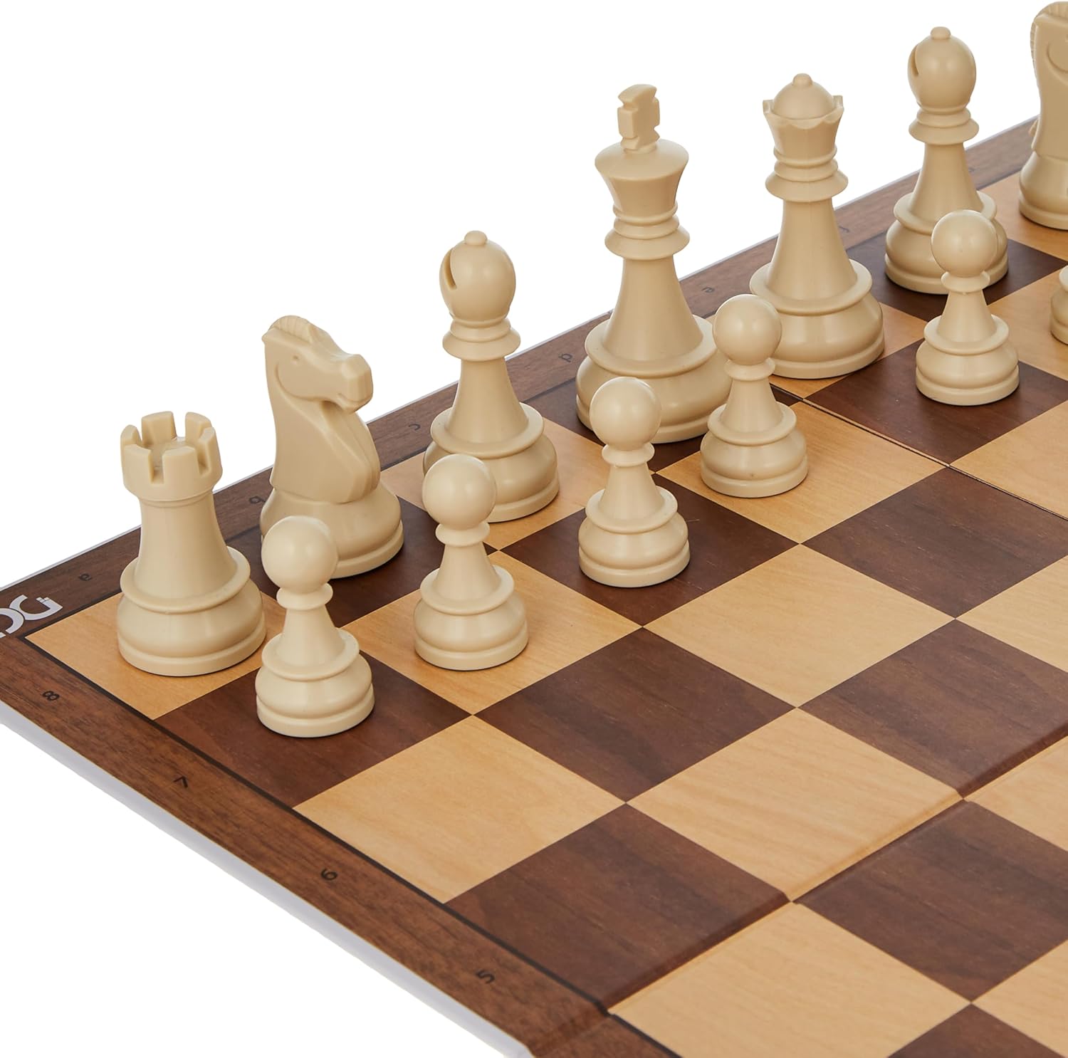 DGT Chess Starter Box Brown with Foldable Board | Weighted Plastic Chess Pieces 86mm King & DGT1002 Bonus Timer | Complete Beginner Chess Set for Learning & Lessons | Ages 3+