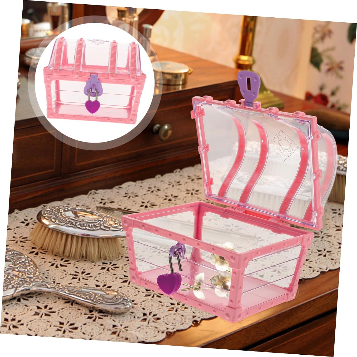 1set Jewelry Storage Box Lock Princess Treasure Chest Organizer for Girls Capacity Display Holder for Jewelry and Accessories Design