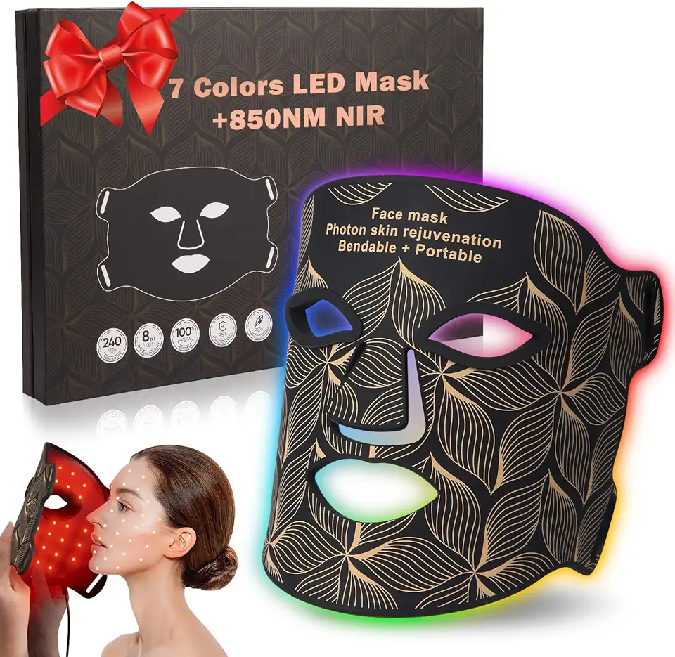Terapia De Luz Vermelha Para O Rosto, Máscara Facial Led 7 Cores Com Infravermelho Próximo 850 Nm, Dispositivo Portátil Recarregável Cuidados A Pele Em Casa E Viagens, Antienvelhecimento