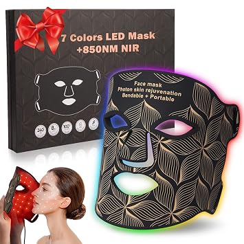 Red Light Therapy for Face, 8 Color LED Face Mask with 850nm NIR | 3000mAh Rechargeable, Glow Red Light Therapy Mask, for Anti-Aging & Wrinkles, Skin Rejuvenation, 10-30min Timer, Home Use
